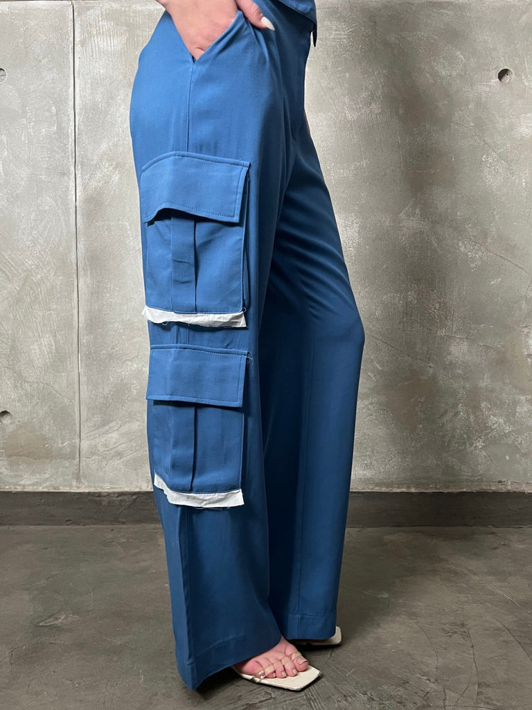 Blue Tailored Cargo Pants - Mii