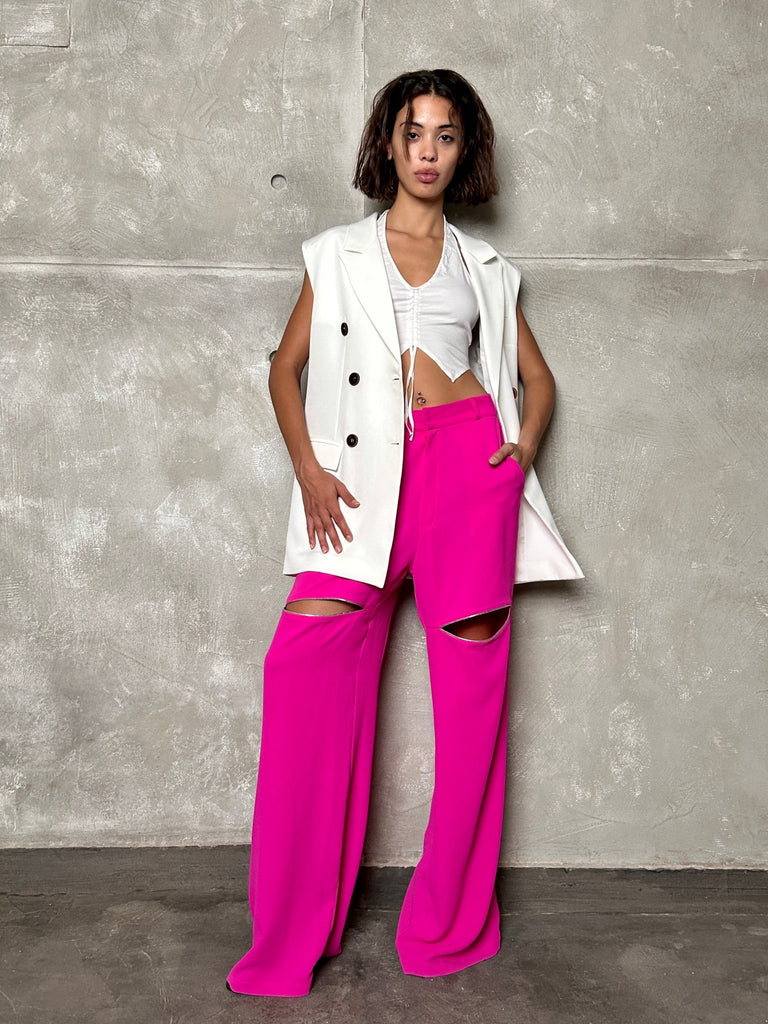 Fuchsia Silver Lined Slit Pants - Mii