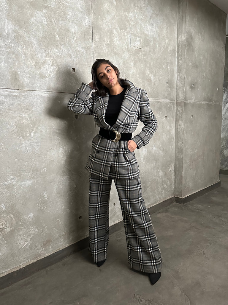 Grey Plaid Pants - Mii