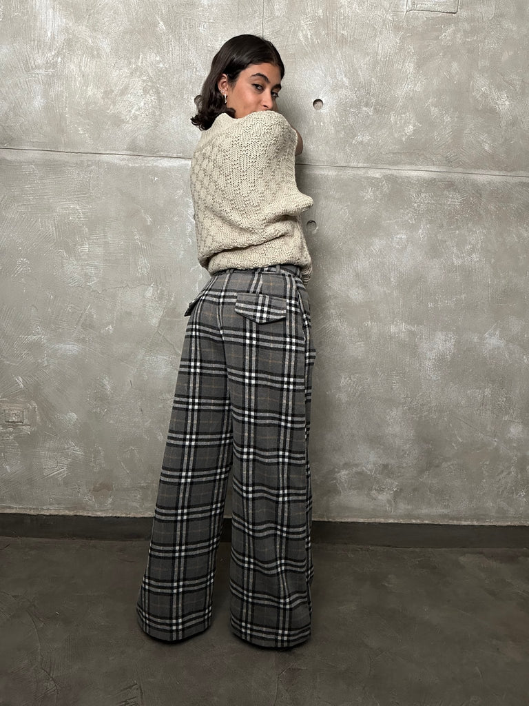 Grey Plaid Pants - Mii