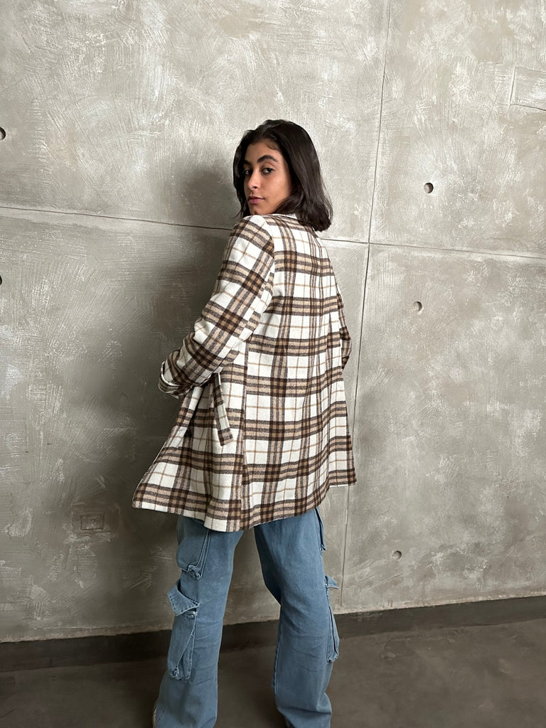 Off White Plaid Oversized Blazer - Mii