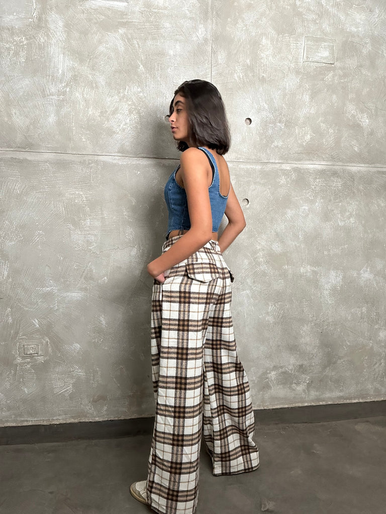 Off White Plaid Pants - Mii