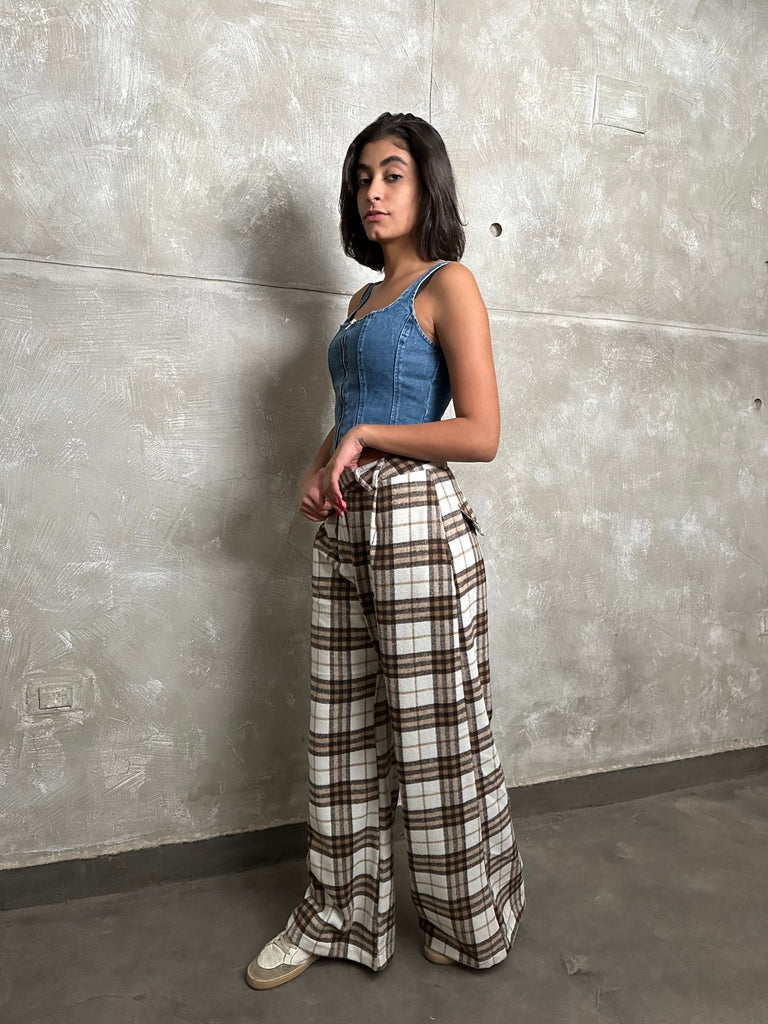 Off White Plaid Pants - Mii