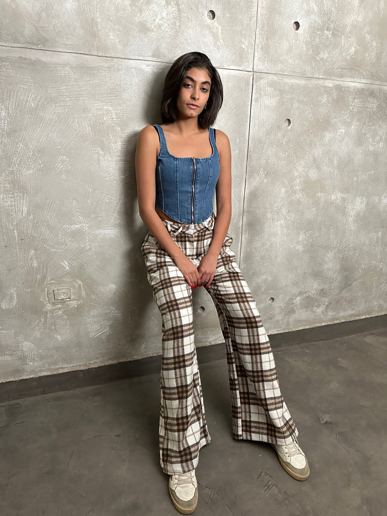 Off White Plaid Pants - Mii