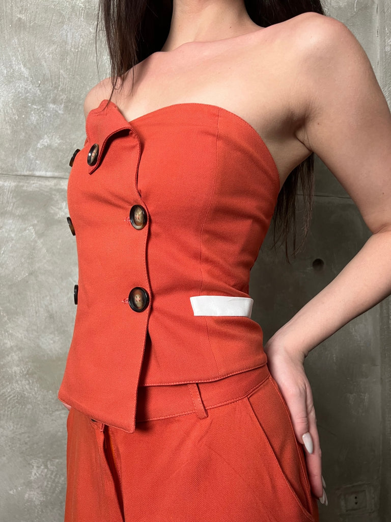 Orange Tailored Sleeves Vest - Mii