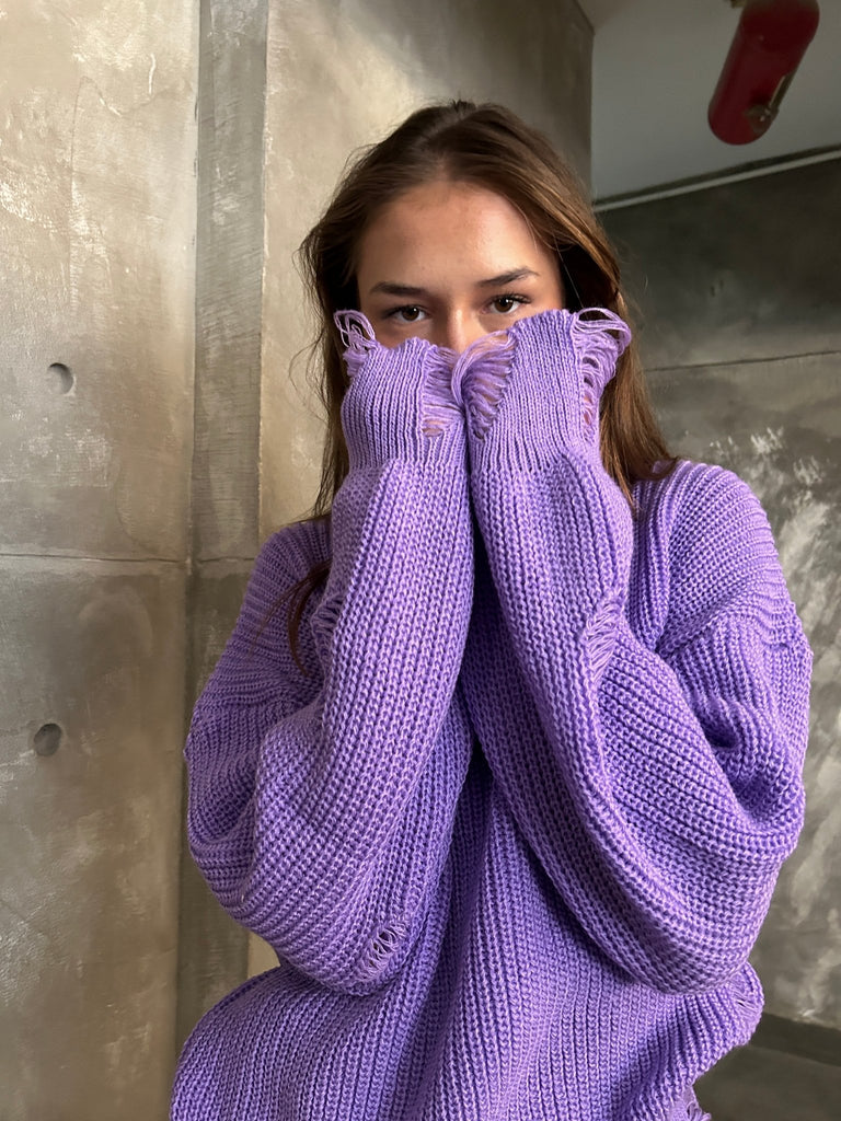 Purple Ripped Pullover - Mii