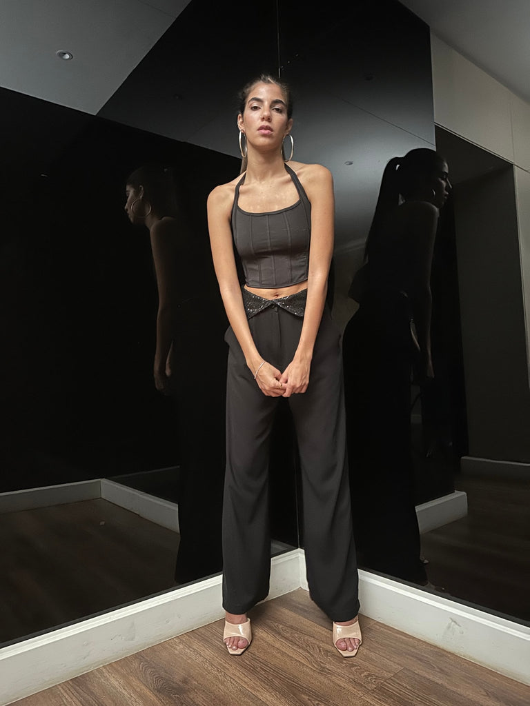 Reverse Waist Sequin Pants - Mii