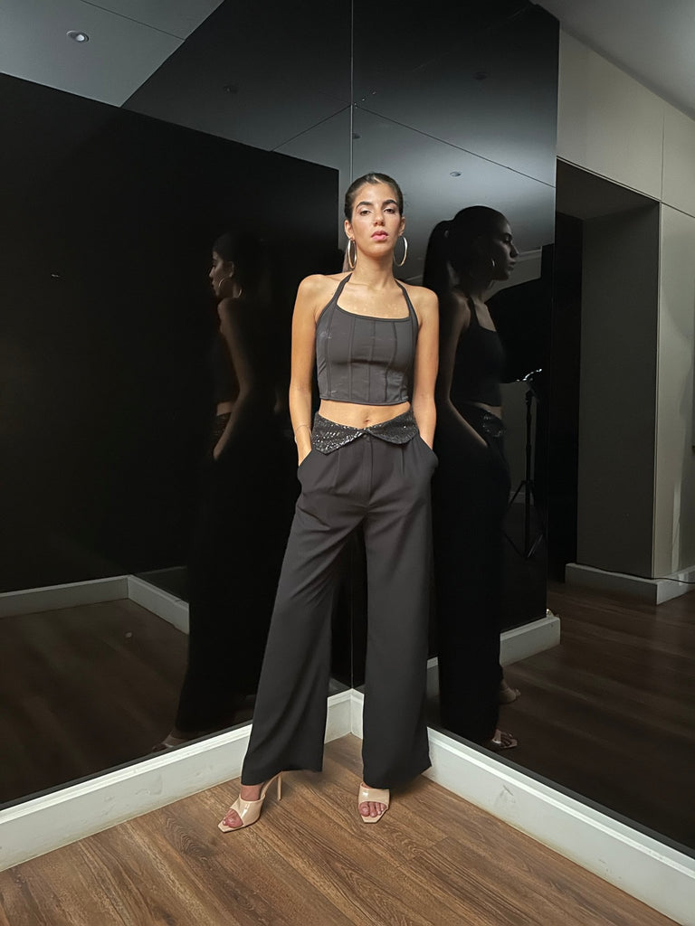 Reverse Waist Sequin Pants - Mii