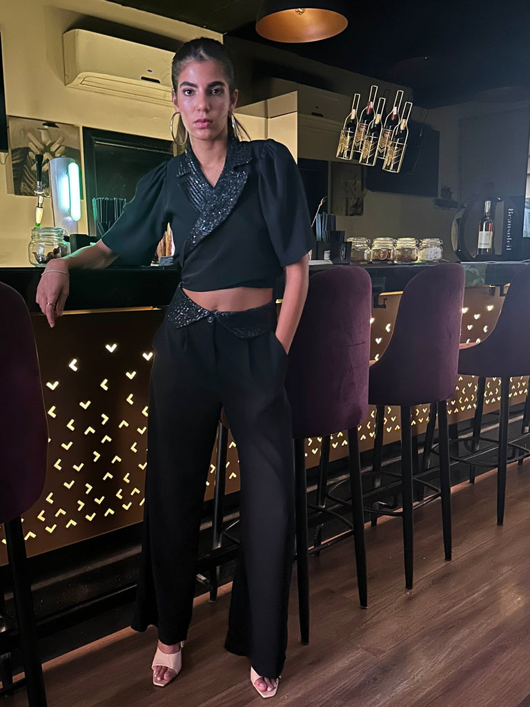 Reverse Waist Sequin Pants - Mii