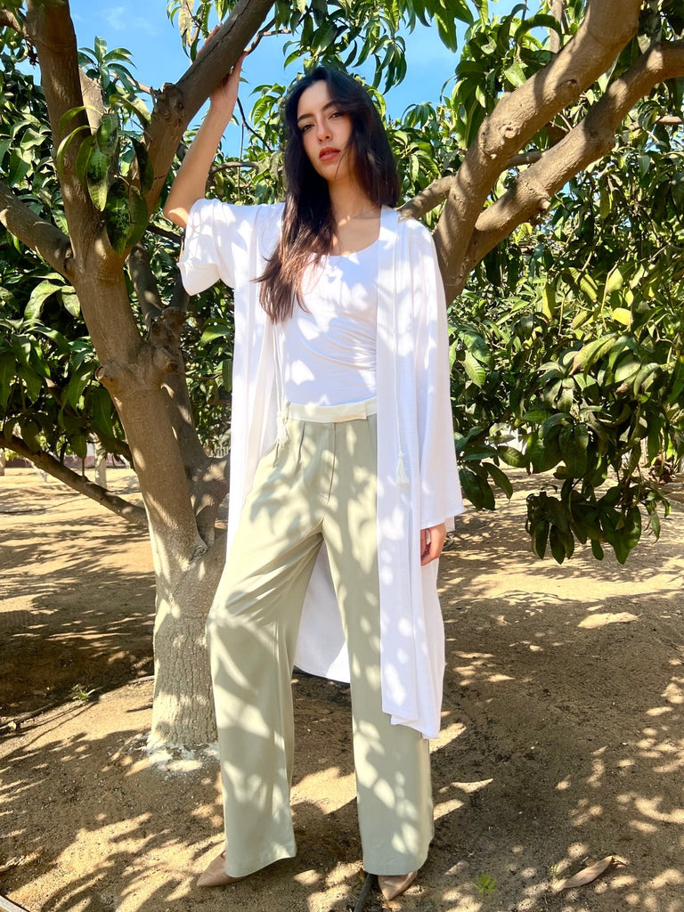 White Linen Gold Detail Cardi - Mii