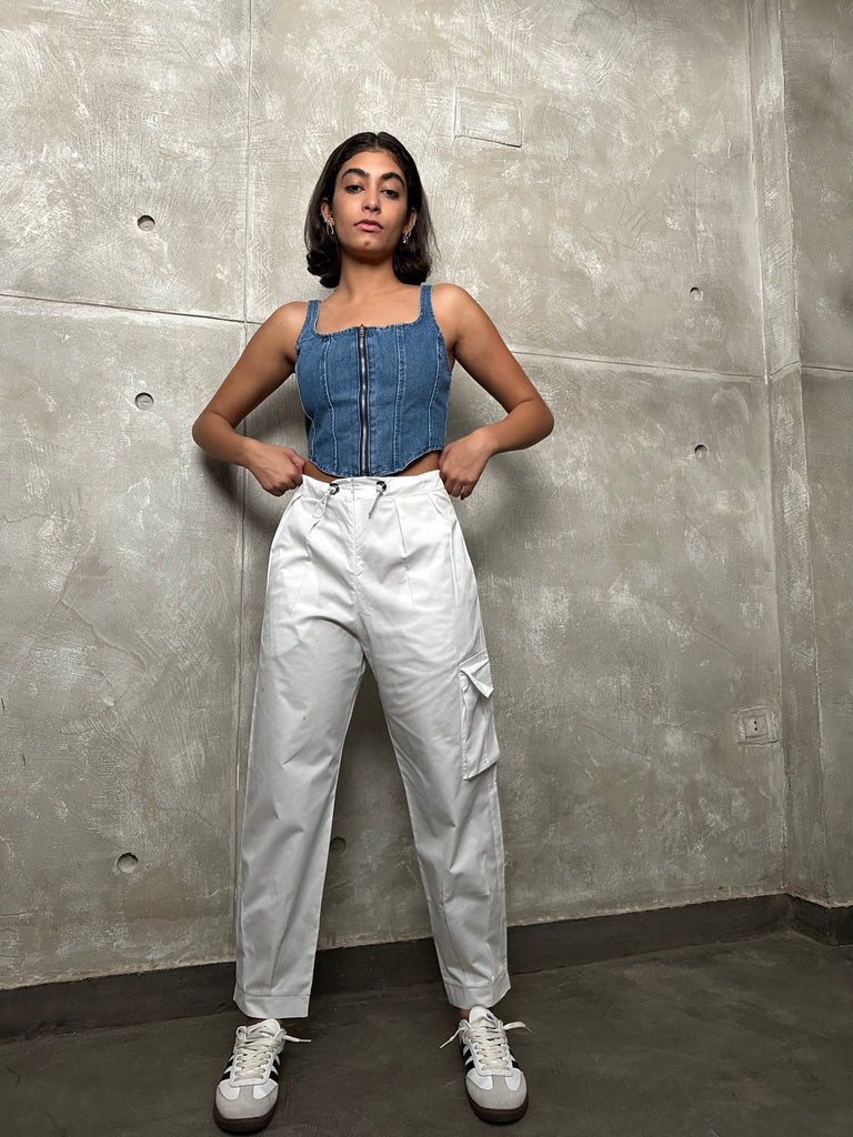 White Pleated Balloon Pants - Mii